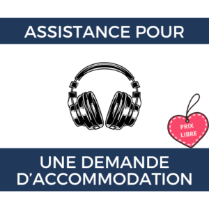 Image d'illustration pour la prestation d'assistance pour une demande d'accommodation avec un casque anti bruit et un logo cœur qui rappelle que la prestation est à prix libre